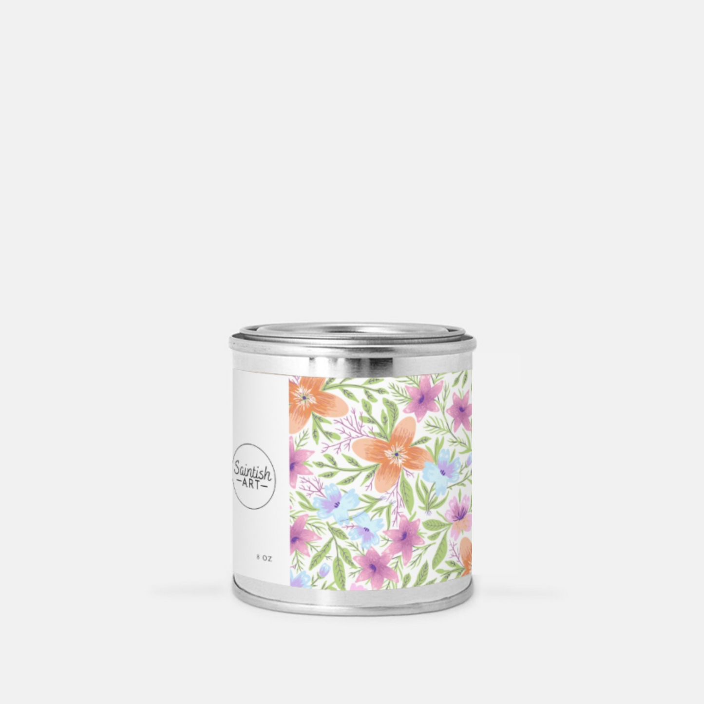 Floral Print Tin Candle (Hand Poured 8 oz.)