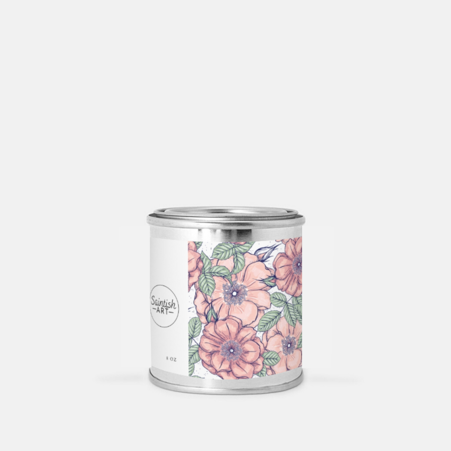 Floral Print Tin Candle (Hand Poured 8 oz.)